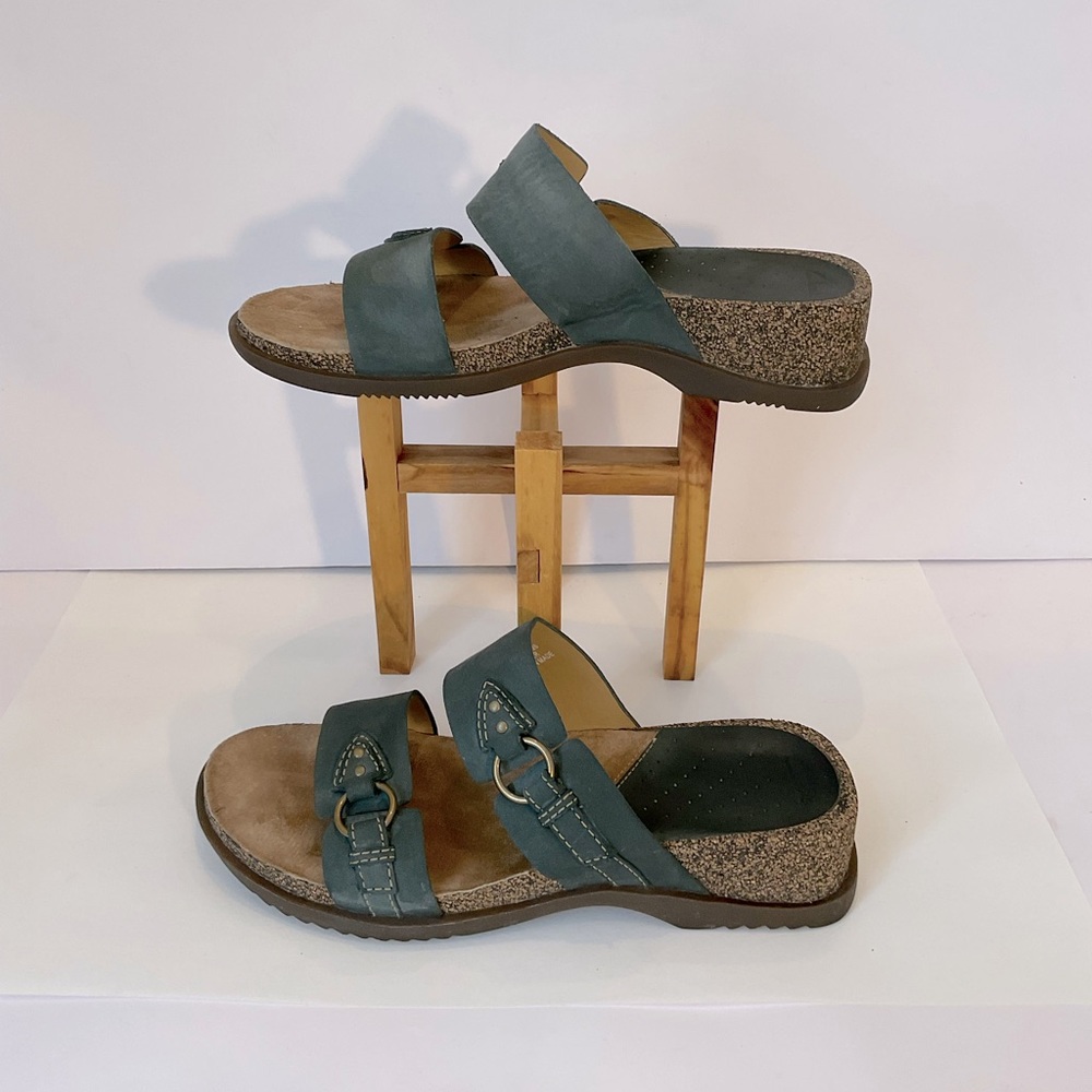 Clarks Teal Green Slide Sandals